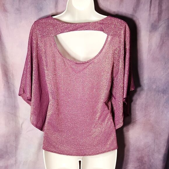 🔺️Soprano Wine & Metallic Gold Batwing Blouse Medium - Picture 2 of 12